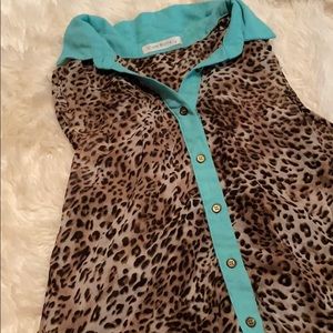 Teal and cheetah top